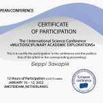 10-12 січня 2022 р. член студентського наукового товариства кафедри БЕРРІ ЗАКАРІЯ під керівництвом зав.каф., проф. Віри КРАВЧЕНКО взяв участь у The І International Science Conference «Multidisciplinary academic explorations»